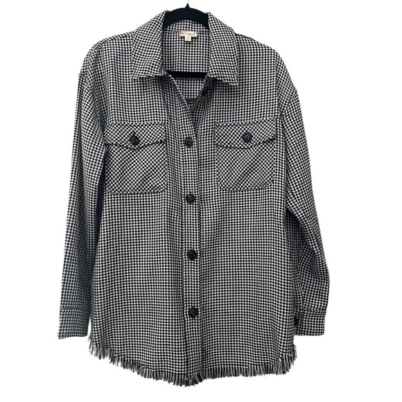 Fringe Houndstooth Shacket Black/White - Picture 2 of 9